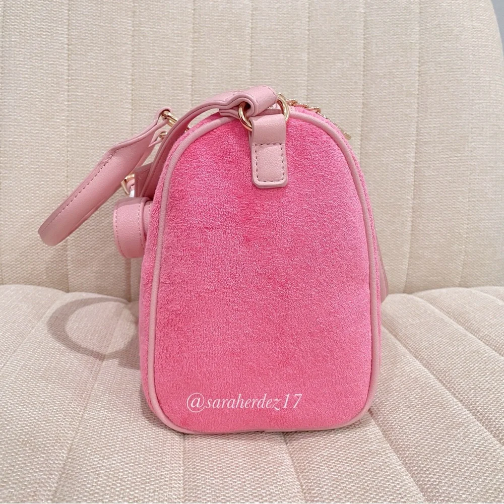 NEW Juicy Couture Pink Terry Cloth Barrel Bag Butterfly‎ Rhinestone Satchel
